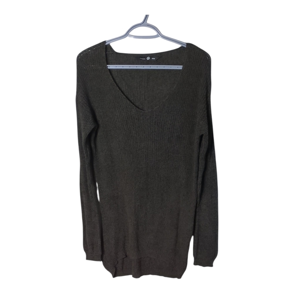 Amnesia Brown Mix Loose Knit V Neck Sweater Cotton Size Medium